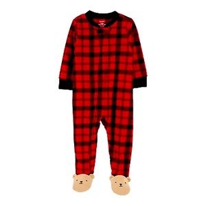 Toddler Boy Carter's Plaid Bear Fleece Footed Pajamas
